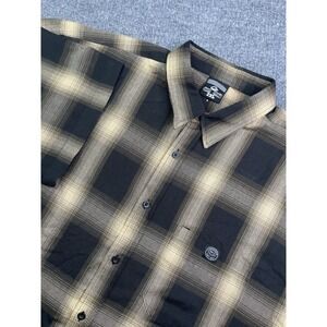 Lowrider Shirt Men's 2XL Black Tan Plaid Button Up Short Sleeve Streetwear